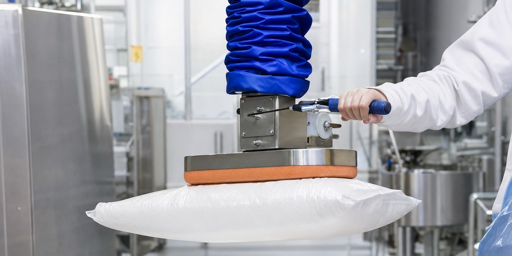 Ergonomic handling of sacks and barrels in the food and pharmaceutical industries