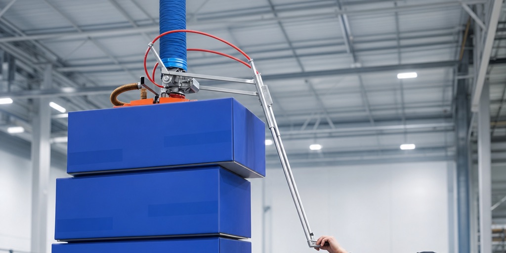 Employee picking parcels in e-commerce fulfillment using lifting technology